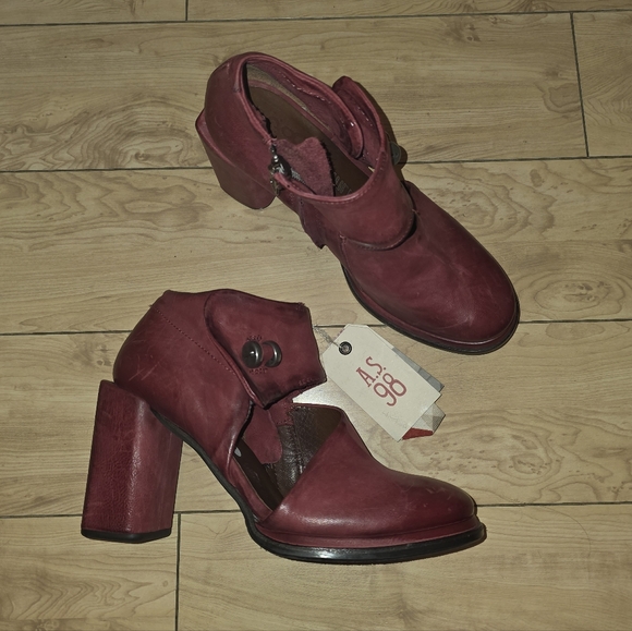 NWT AS 98 Block Chunky Heel Square toe Maroon Red Size 38 - Picture 11 of 13